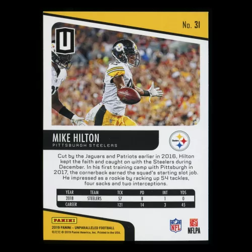 Mike Hilton RC 2019 Unparalleled Rookie Steelers