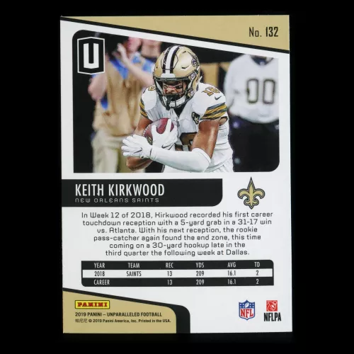 Keith Kirkwood RC 2019 Unparalleled Rookie Saints