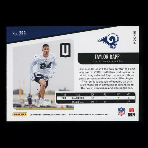 Taylor Rapp RC 2019 Unparalleled Rookie Rams