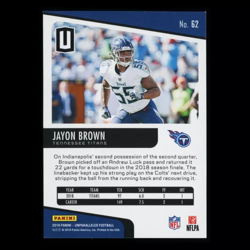 Jayon Brown RC 2019 Unparalleled Rookie Titans