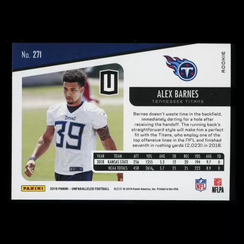 Alex Barnes RC 2019 Unparalleled Rookie Titans