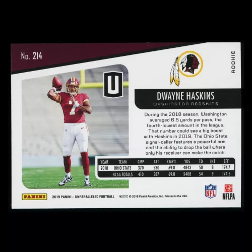 Dwayne Haskins RC 2019 Unparalleled Rookie Redskins