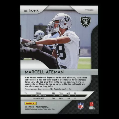 Marcell Ateman 2018 Prizm Green Pulsar Auto Raiders