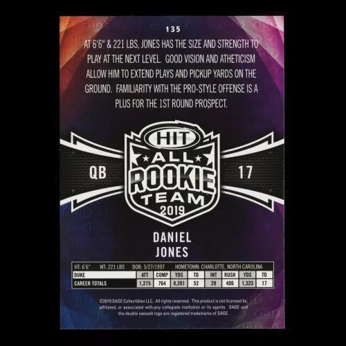 Daniel Jones 2019 HIT All Rookie Team Duke/Giants