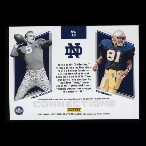 Paul Hornung | Tim Brown 2019 Contender Draft Picks Connections Fighting Irish