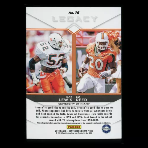 Ray Lewis | Ed Reed 2019 Contenders Draft Picks Legacy Hurricanes