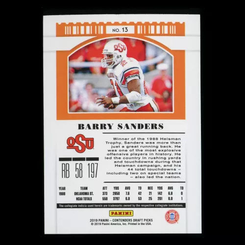 Barry Sanders 2019 Contender Draft Picks Season Ticket Cowboys