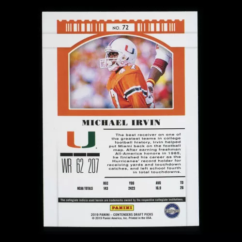 Michael Irvin 2019 Contender Draft Picks Season Ticket Hurricanes