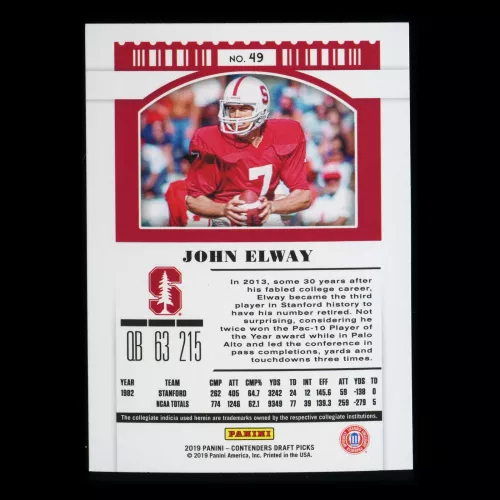 John Elway 2019 Contender Draft Picks Season Ticket Cardinal