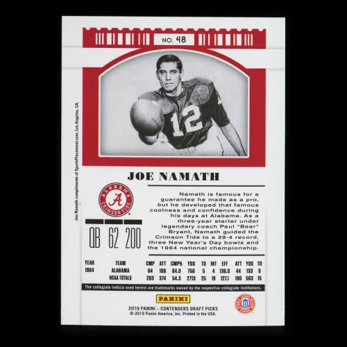 Joe Namath 2019 Contender Draft Picks Season Ticket Crimson Tide