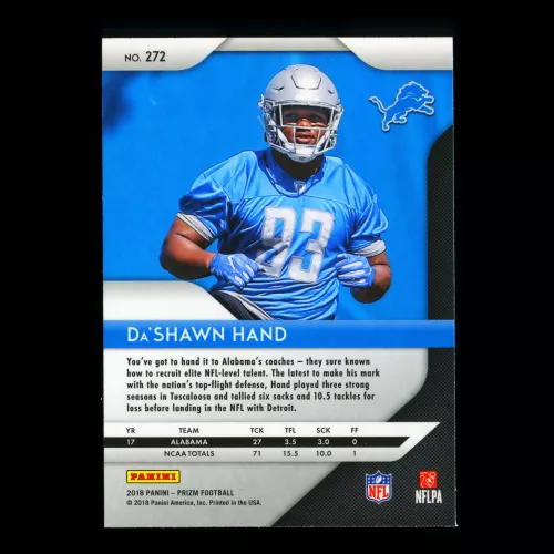 Da'Shawn Hand RC 2018 Prizm Rookie Lions