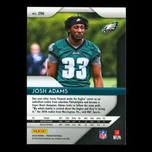 Josh Adams RC 2018 Prizm Rookie Eagles