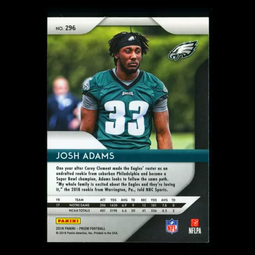 Josh Adams RC 2018 Prizm Rookie Eagles