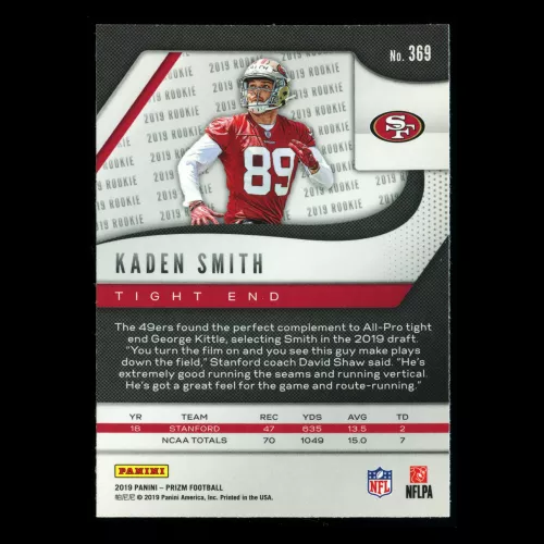 Kaden Smith RC 2019 Prizm Rookie 49ers