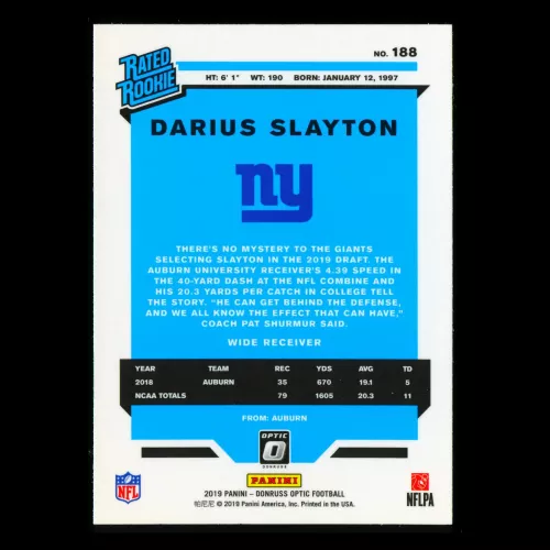 Darius Slayton RR 2019 Optic Rated Rookie Giants
