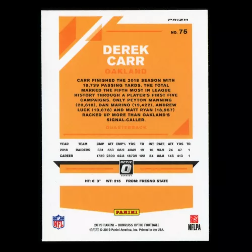 Derek Carr 2019 Optic Silver Raiders