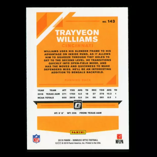 Trayveon Williams RC 2019 Optic Rookie Bengles