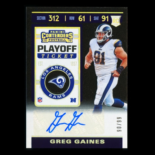 Greg Gaines RC 2019 Contender Playoff Ticket Rookie Auto Rams 90/99
