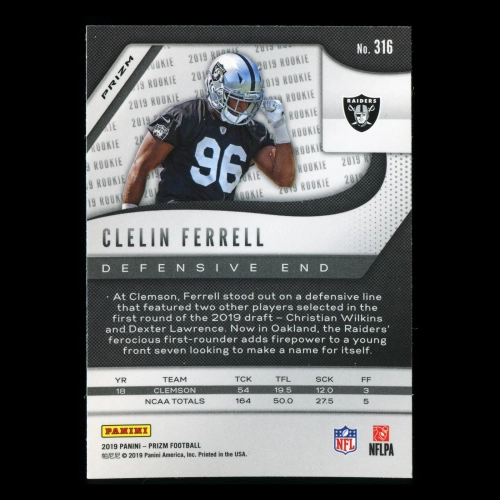 Clelin Ferrell RC 2019 Prizm Silver Rookie Raiders