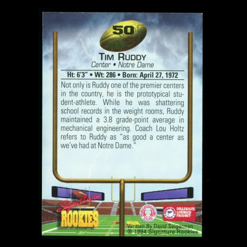 Tim Ruddy 1994 Signature Rookies Auto Fighting Irish | Dolphins 6713/7750