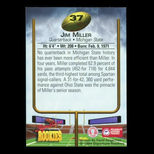 Jim Miller 1994 Signature Rookies Auto Spartans | Bears 3800/7750