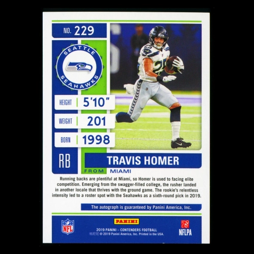 Travis Homer RC 2019 Contender Rookie Ticket Auto Seahawks