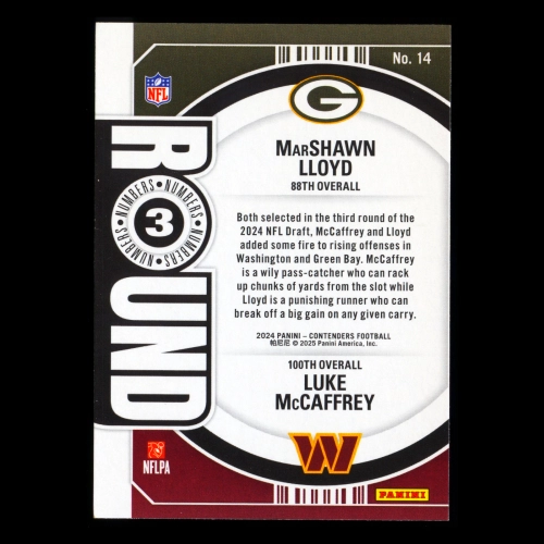 McCaffrey - Lloyd RC 2024 Contenders Round Numbers Rookie Commanders Packers