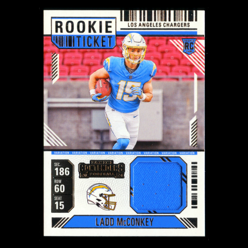 Ladd McConkey RC 2024 Panini Contenders Rookie Ticket Swatches Chargers