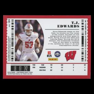 T.J. Edwards RC 2019 Contenders Draft Picks Rookie Auto Badgers/Eagles