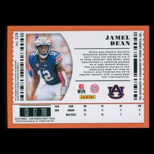 Jamel Dean RC 2019 Contenders Draft Picks Blue Foil Rookie Auto Buccaneers