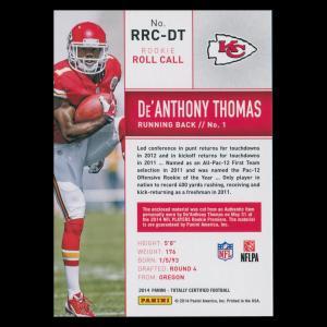 De'Anthony Thomas RC 2014 Totally Certified Rookie Roll Call Patch Chiefs