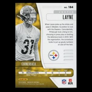Justin Layne RC 2019 Absolute Rookie Steelers
