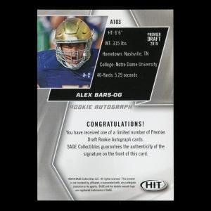 Alex Bars RC 2019 HIT Rookie Auto Fighting Irish