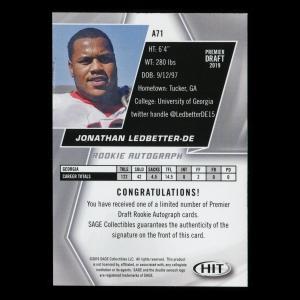 Jonathan Ledbetter RC 2019 HIT Rookie Red Auto Bulldogs