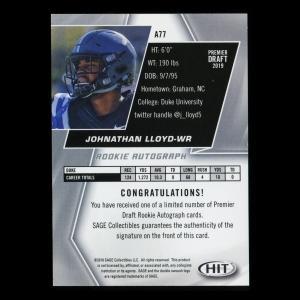 Johnathan Lloyd RC 2019 HIT Rookie Red Auto Blue Devils