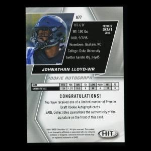 Johnathan Lloyd RC 2019 HIT Rookie Auto Blue Devils