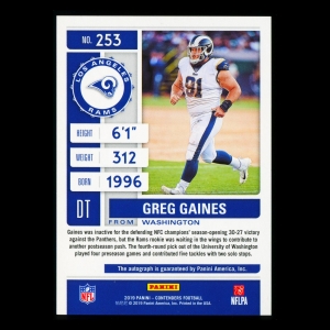 Greg Gaines RC 2019 Contender Playoff Ticket Rookie Auto Rams 90/99