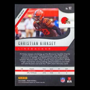 Christian Kirksey 2019 Prizm Lazer Browns