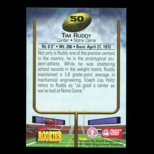 Tim Ruddy 1994 Signature Rookies Auto Fighting Irish | Dolphins 6713/7750