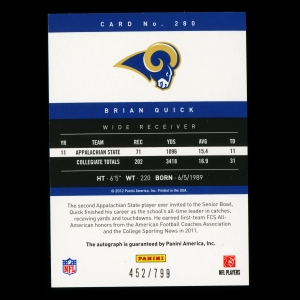 Brian Quick RC 2012 Prestige Rookie Auto Rams 452/799
