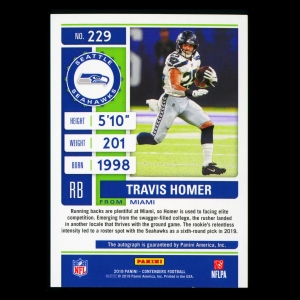 Travis Homer RC 2019 Contender Rookie Ticket Auto Seahawks