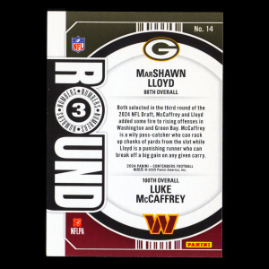 McCaffrey - Lloyd RC 2024 Contenders Round Numbers Rookie Commanders Packers