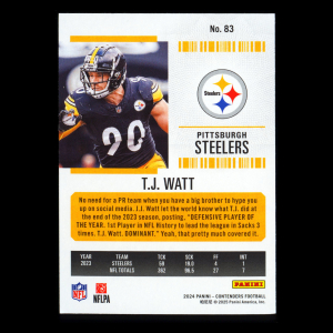 T.J. Watt 2024 Panini Contenders Steelers