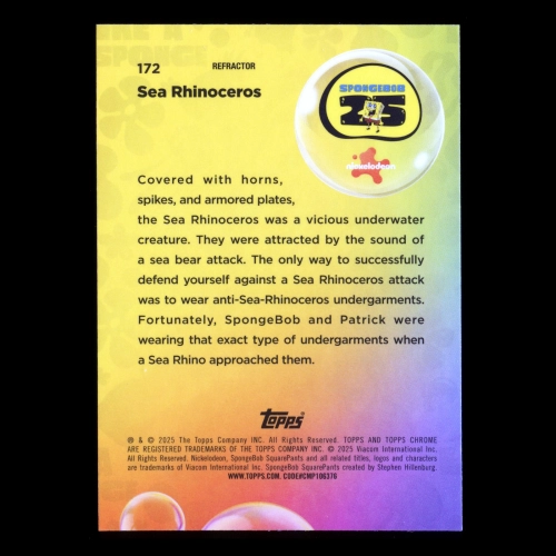 Sea Rhinoceros 2025 Topps Chrome Refractor SpongeBob 25th Anniv. 