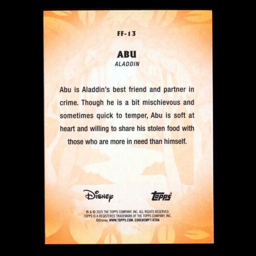 Abu 2025 Topps Disney Wonder Furry Friends Aladdin