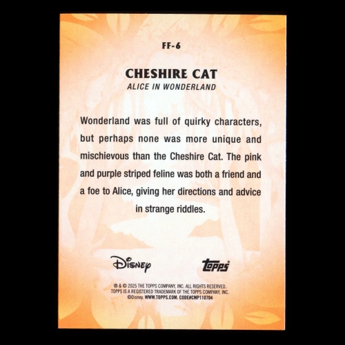 Cheshire Cat 2025 Topps Disney Wonder Furry Friends Alice in Wonderland